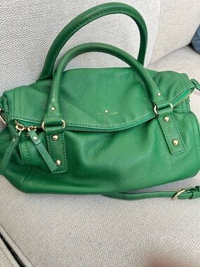 kate spade Emerald Green Pebbled Leather Satchel with Gold Hardware
